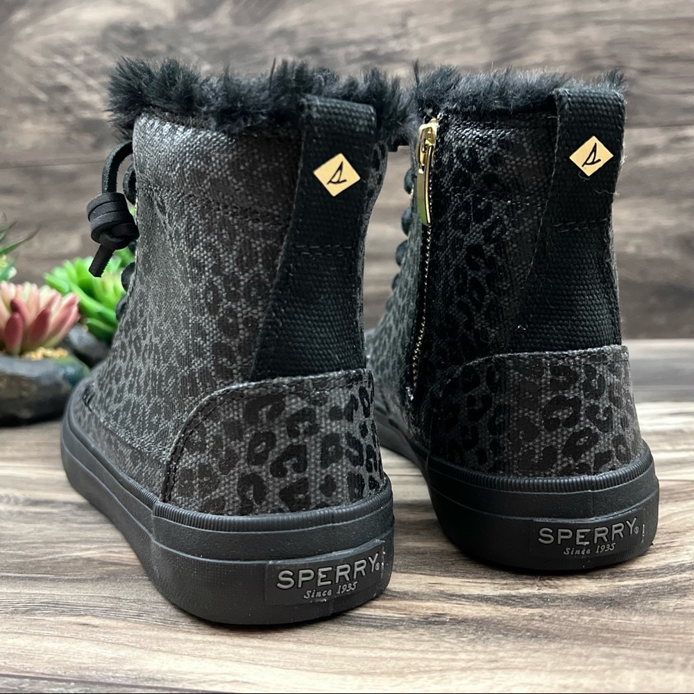 NIB Sperry Crest Vibe Canvas High Top Sneaker Black Animal Print Textile - Picture 8 of 13